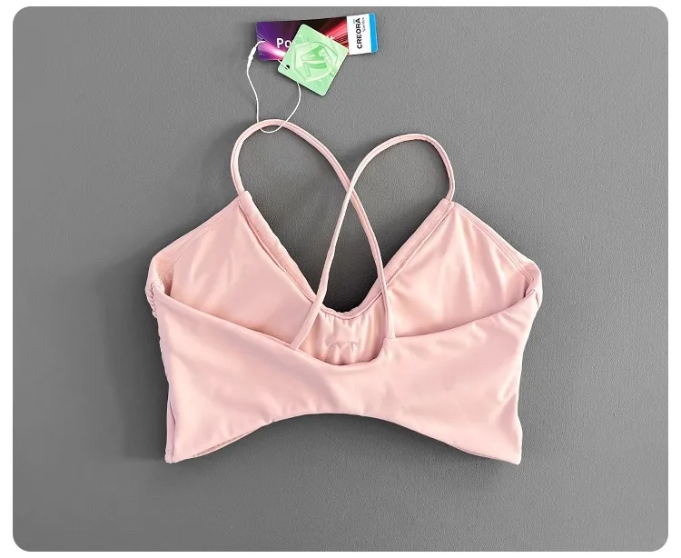 Women Cross Back Padded Sports Bra Thin Straps Wireless Shockproof Soft Breathable Yoga Fitness Camisole Top