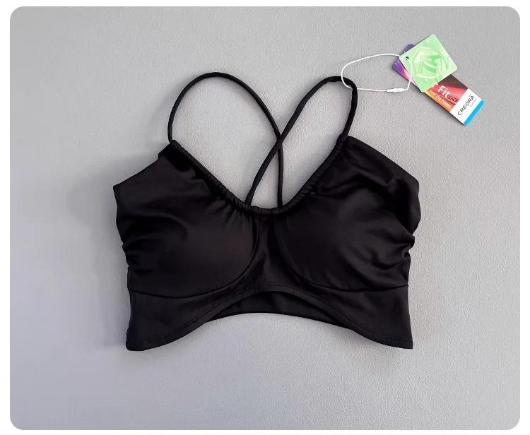 Women Cross Back Padded Sports Bra Thin Straps Wireless Shockproof Soft Breathable Yoga Fitness Camisole Top