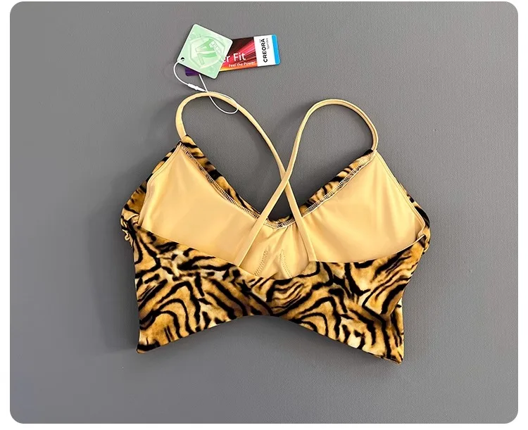 Women Cross Back Padded Sports Bra Thin Straps Wireless Shockproof Soft Breathable Yoga Fitness Camisole Top