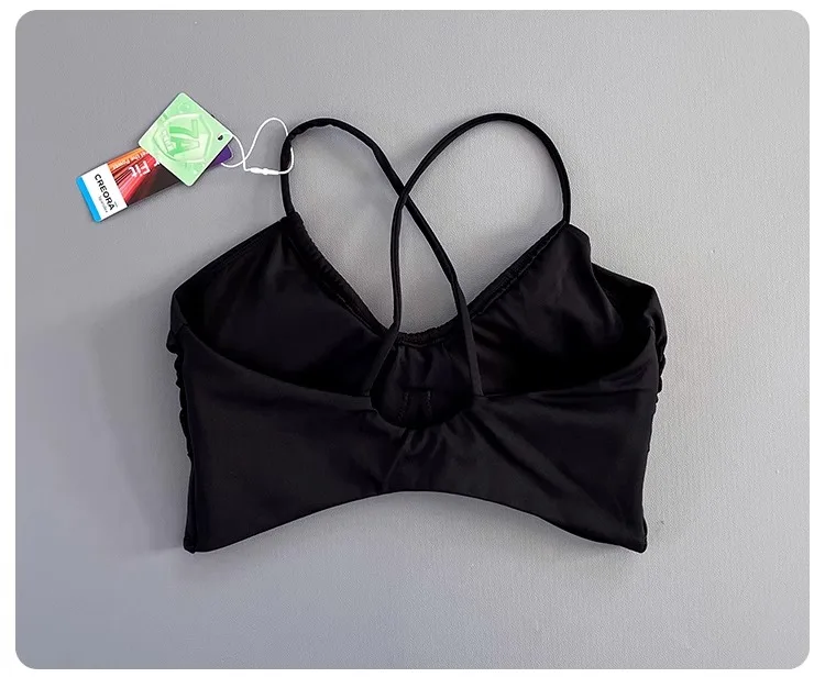 Women Cross Back Padded Sports Bra Thin Straps Wireless Shockproof Soft Breathable Yoga Fitness Camisole Top