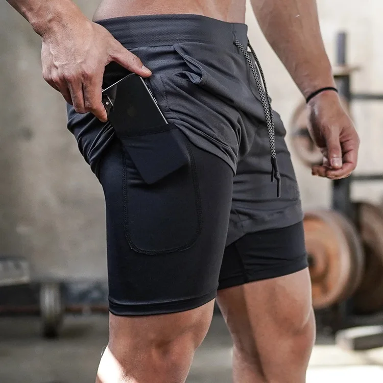 Men's Running Shorts 2 In 1 Fitness Sport Workout Training Shorts Breathable Quick Dry Double Layer Summer Beach Gym Shorts Men