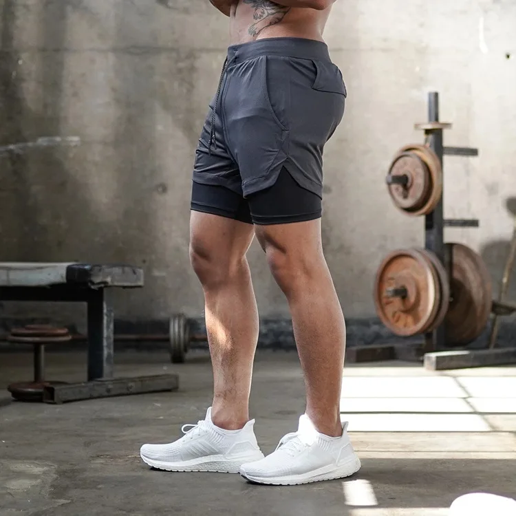 Men's Running Shorts 2 In 1 Fitness Sport Workout Training Shorts Breathable Quick Dry Double Layer Summer Beach Gym Shorts Men