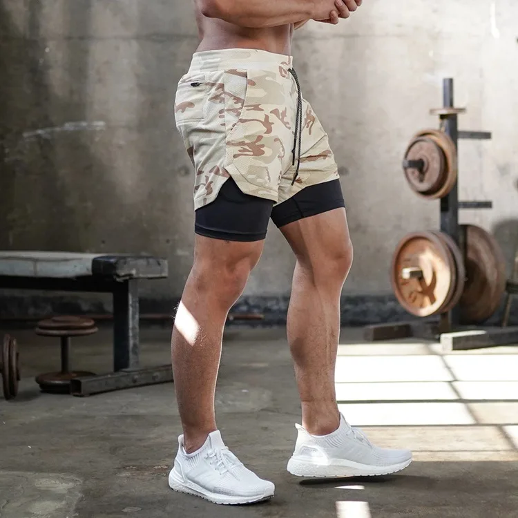 Men's Running Shorts 2 In 1 Fitness Sport Workout Training Shorts Breathable Quick Dry Double Layer Summer Beach Gym Shorts Men