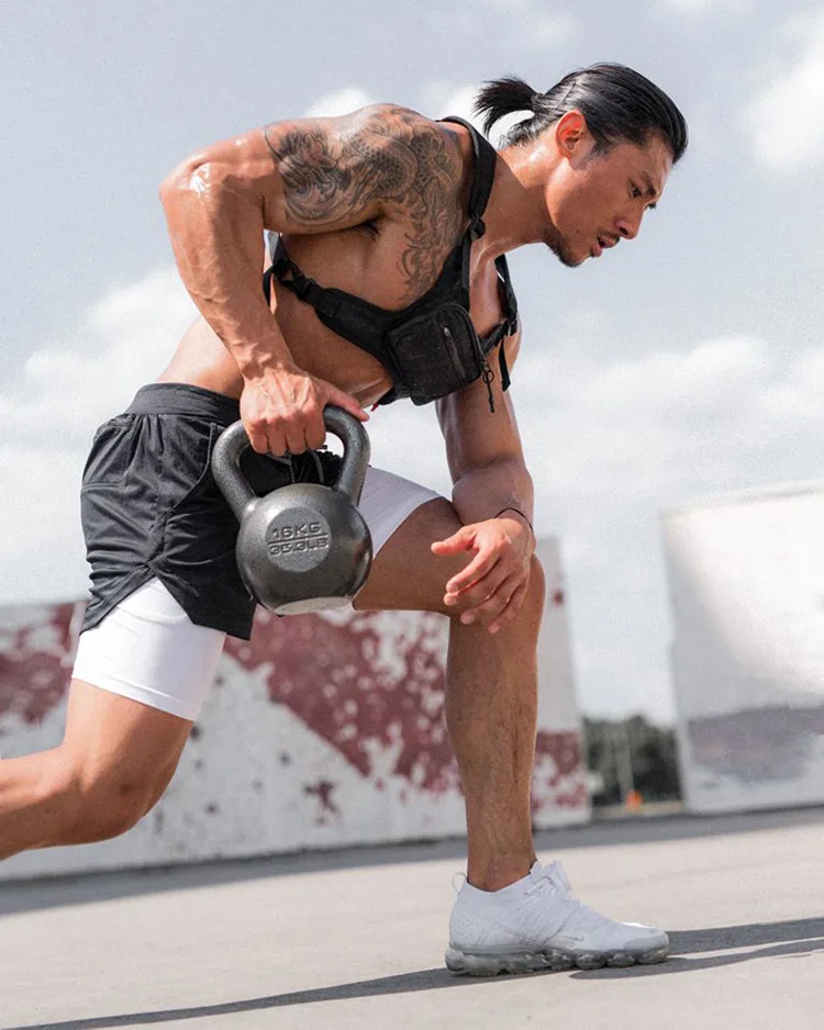 Men's Running Shorts 2 In 1 Fitness Sport Workout Training Shorts Breathable Quick Dry Double Layer Summer Beach Gym Shorts Men