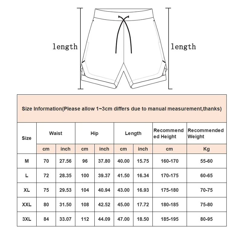 Men's Running Shorts 2 In 1 Fitness Sport Workout Training Shorts Breathable Quick Dry Double Layer Summer Beach Gym Shorts Men