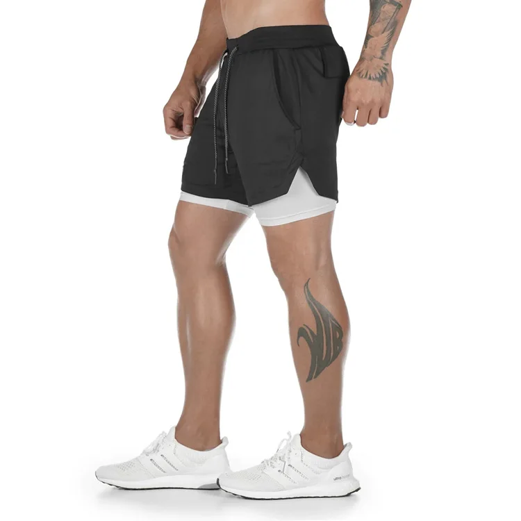 Men's Running Shorts 2 In 1 Fitness Sport Workout Training Shorts Breathable Quick Dry Double Layer Summer Beach Gym Shorts Men