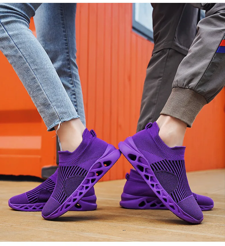 Summer Fashion Purple Running Shoes for Men Socks Sports Shoes Plus Size 48 Breathable Women Slip-on Sneakers Sock Trainers Men