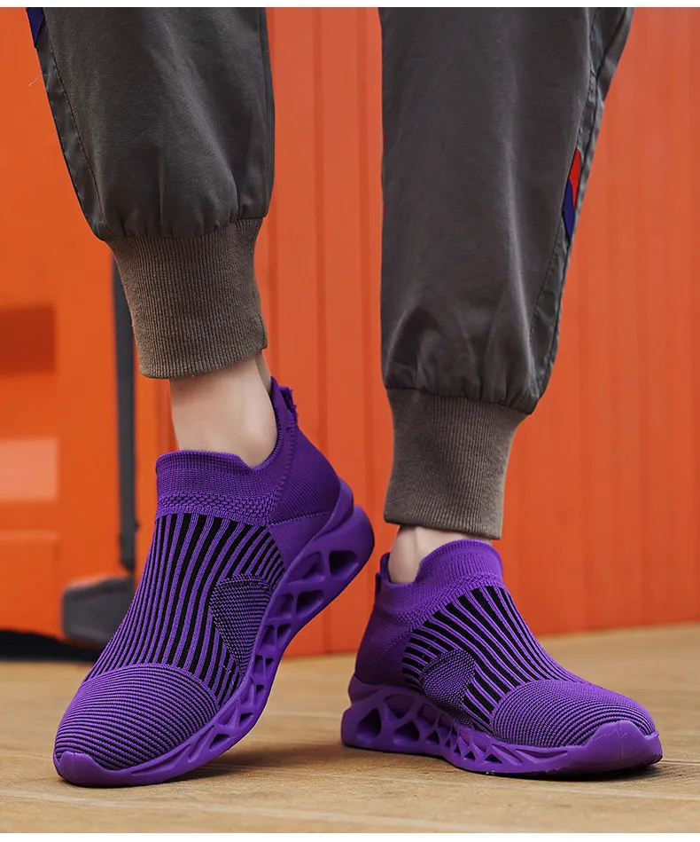 Summer Fashion Purple Running Shoes for Men Socks Sports Shoes Plus Size 48 Breathable Women Slip-on Sneakers Sock Trainers Men