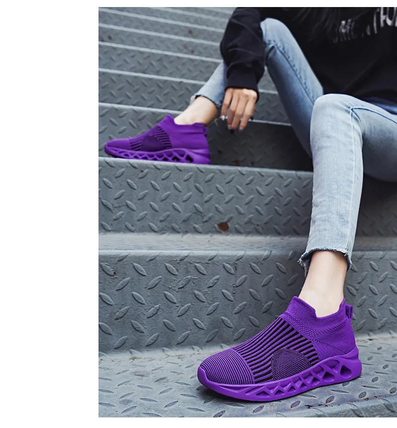 Summer Fashion Purple Running Shoes for Men Socks Sports Shoes Plus Size 48 Breathable Women Slip-on Sneakers Sock Trainers Men