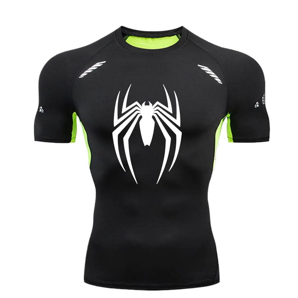 Spider Men Sports Rashgard Short Sleeves T Shirt Print Compression Running Workout Bodybuilding Quick-Dry T-Shirts
