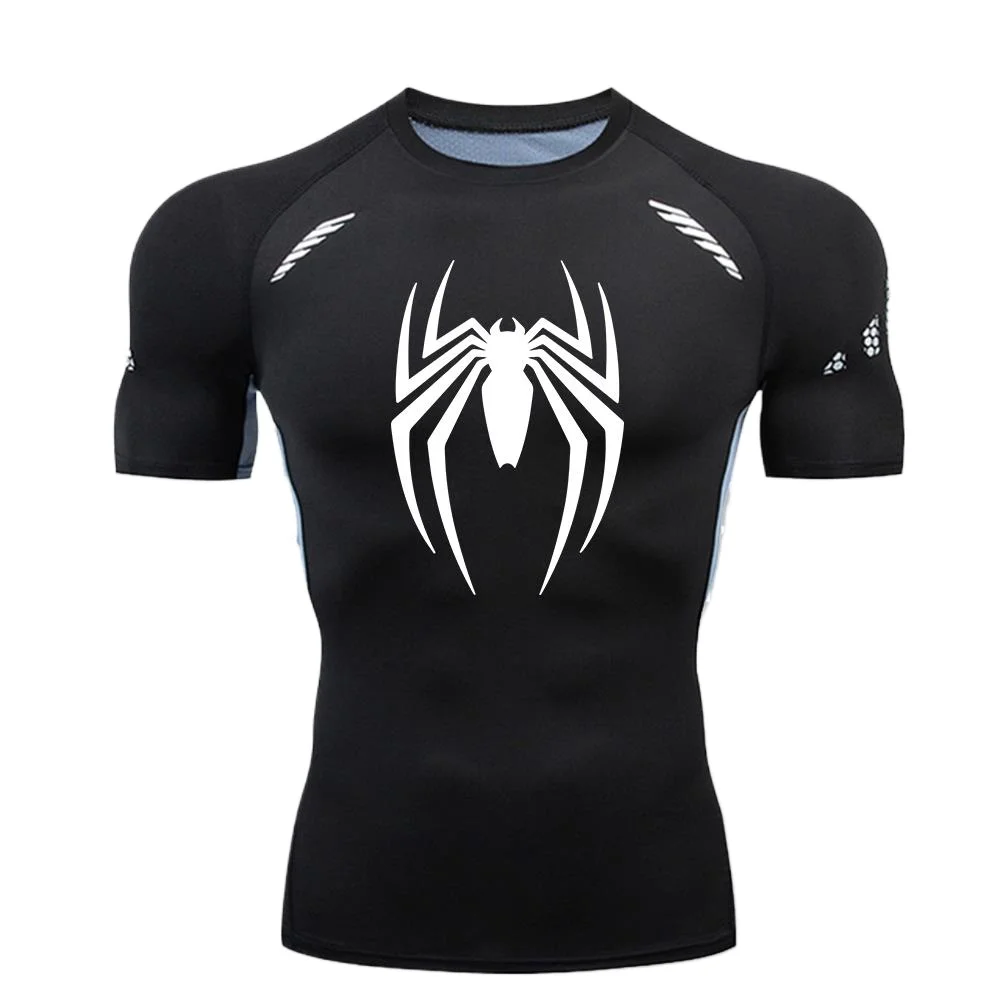 Spider Men Sports Rashgard Short Sleeves T Shirt Print Compression Running Workout Bodybuilding Quick-Dry T-Shirts