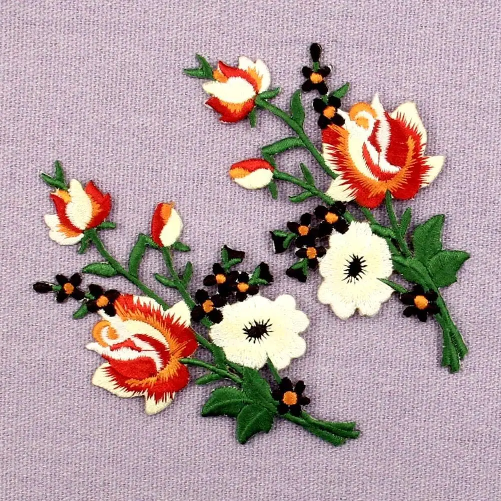 1 Pair Pink Blue Roses Pair Flowers Floral Bouquet Boho Embroidered Appliques Iron-on Patches New