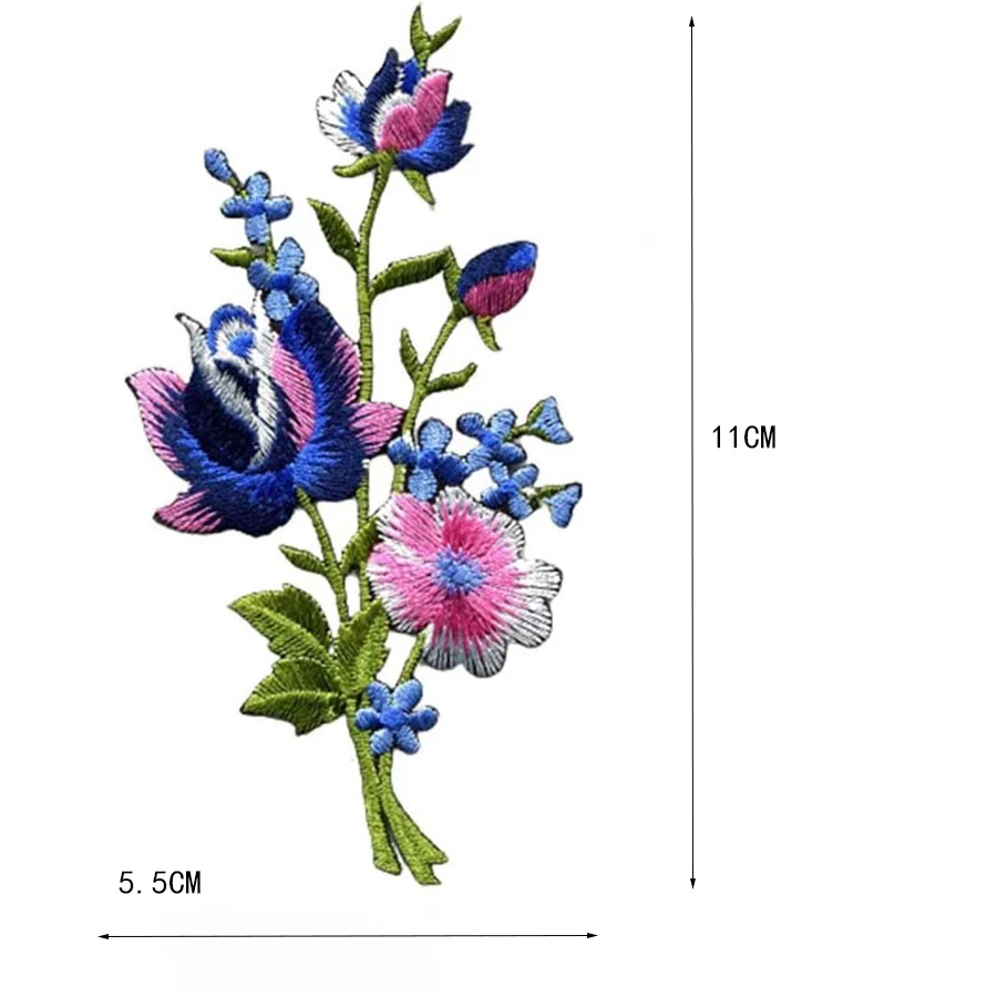 1 Pair Pink Blue Roses Pair Flowers Floral Bouquet Boho Embroidered Appliques Iron-on Patches New