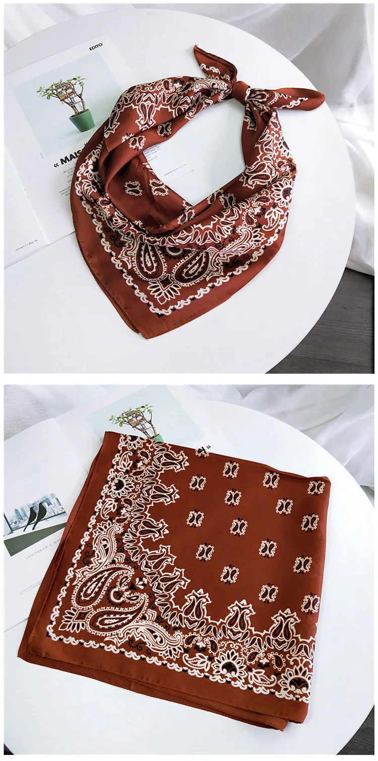 70cm Fashion Bandana Hair Scarf For Women Paisley Print Kerchief Silk Satin Head Scarfs Square Shawl Wraps Neck Scarves For Lady