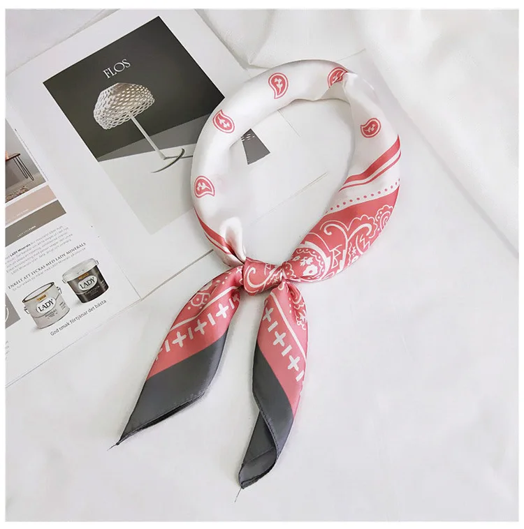 70cm Fashion Bandana Hair Scarf For Women Paisley Print Kerchief Silk Satin Head Scarfs Square Shawl Wraps Neck Scarves For Lady