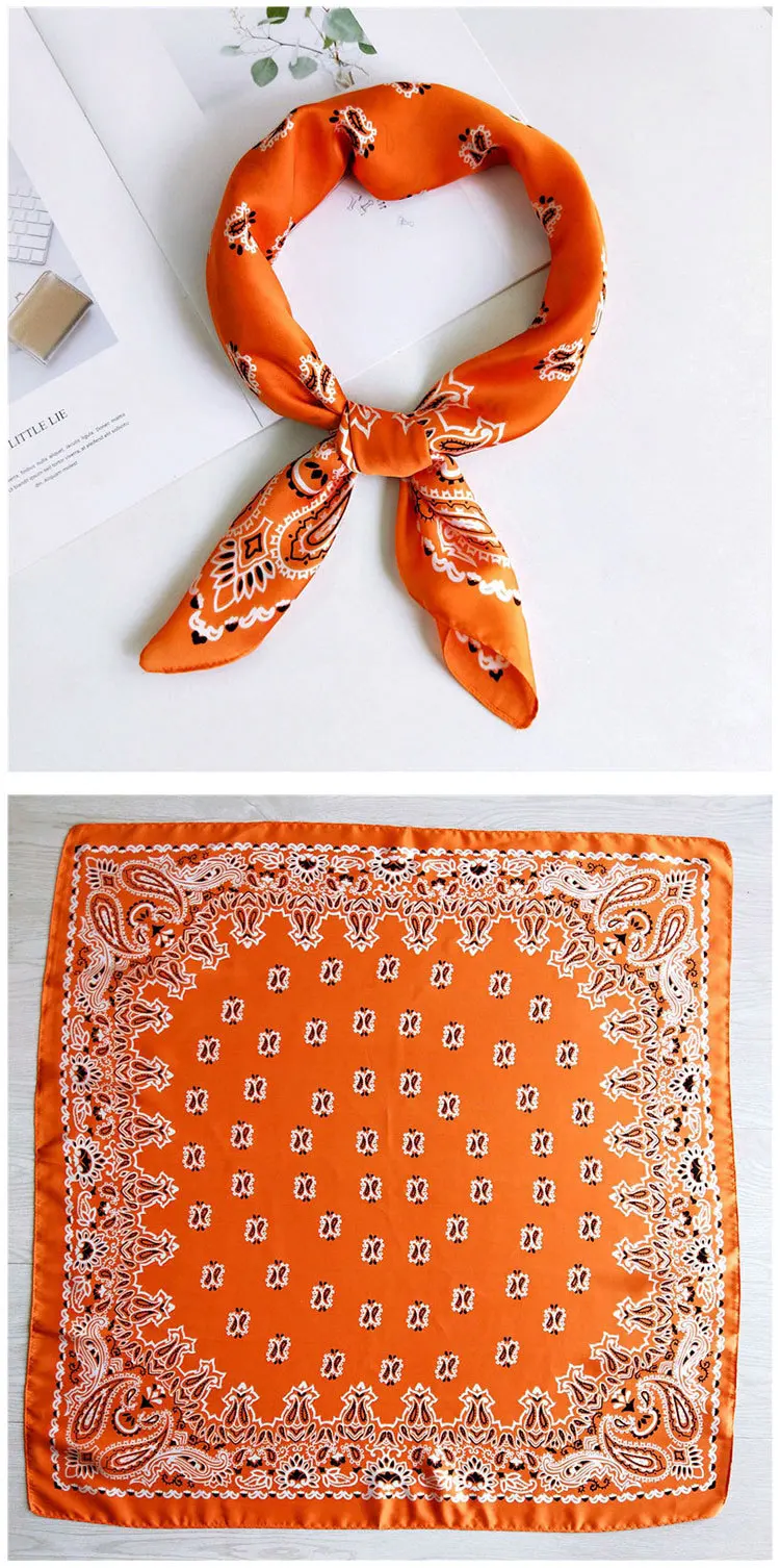 70cm Fashion Bandana Hair Scarf For Women Paisley Print Kerchief Silk Satin Head Scarfs Square Shawl Wraps Neck Scarves For Lady