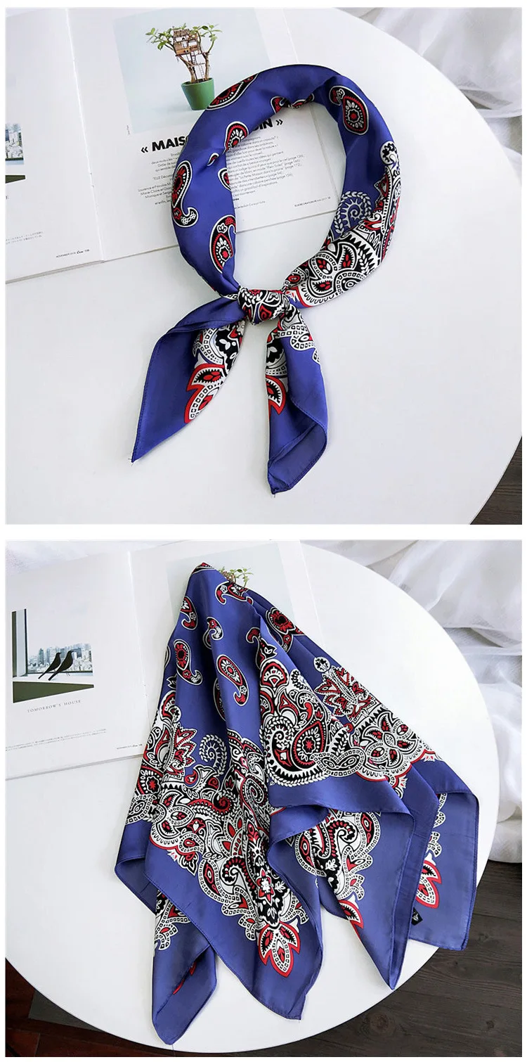 70cm Fashion Bandana Hair Scarf For Women Paisley Print Kerchief Silk Satin Head Scarfs Square Shawl Wraps Neck Scarves For Lady