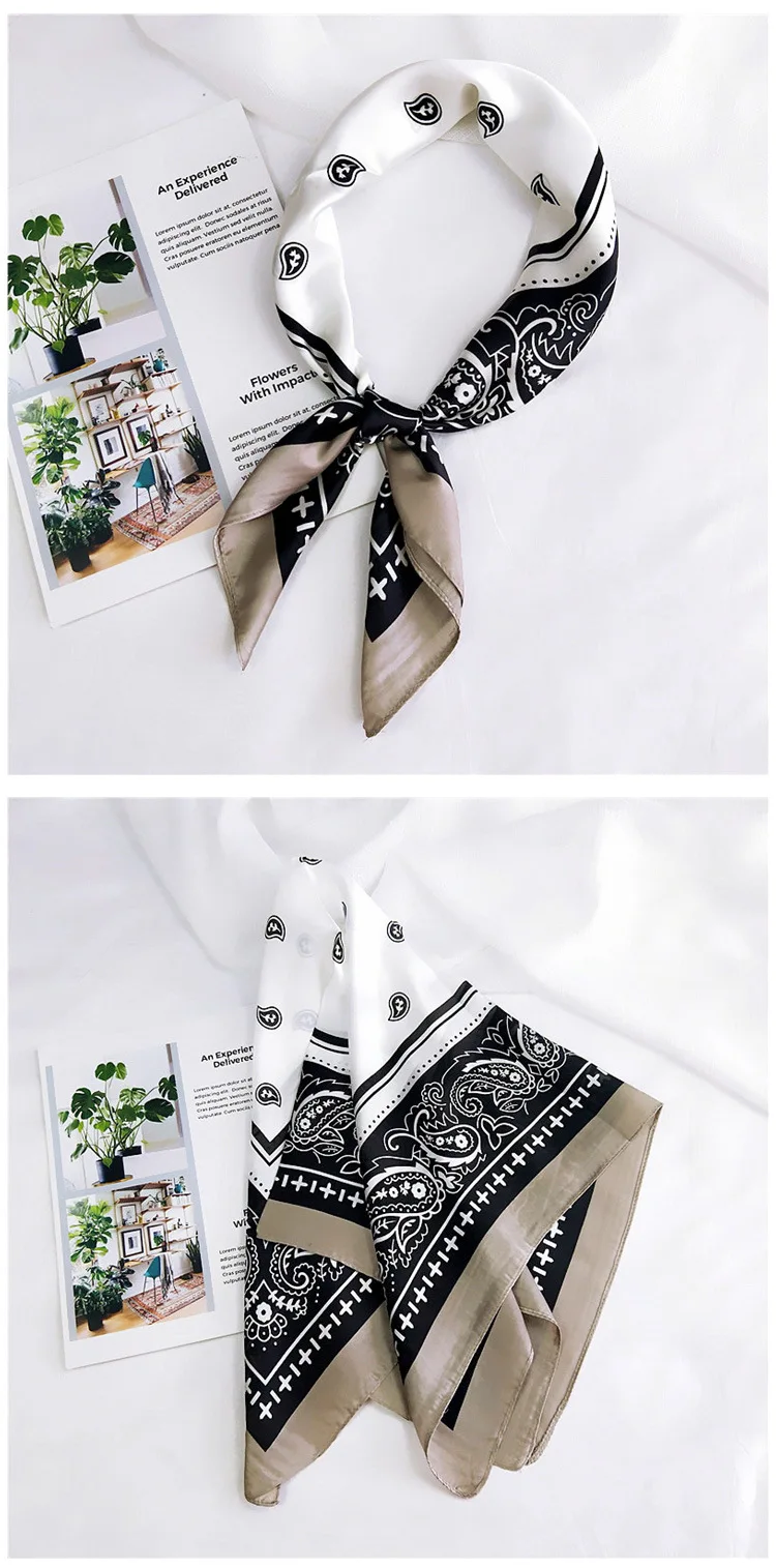 70cm Fashion Bandana Hair Scarf For Women Paisley Print Kerchief Silk Satin Head Scarfs Square Shawl Wraps Neck Scarves For Lady