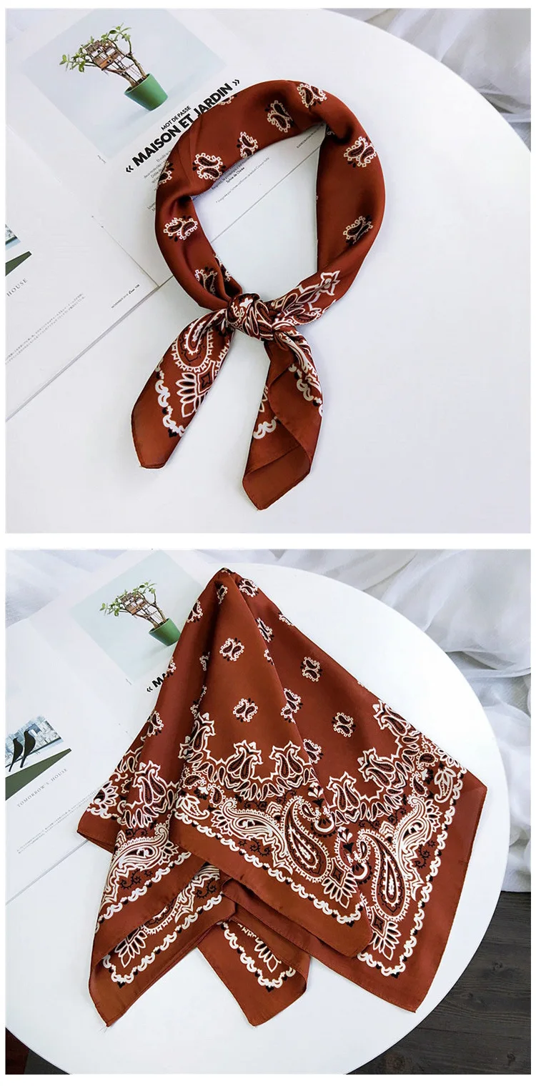 70cm Fashion Bandana Hair Scarf For Women Paisley Print Kerchief Silk Satin Head Scarfs Square Shawl Wraps Neck Scarves For Lady