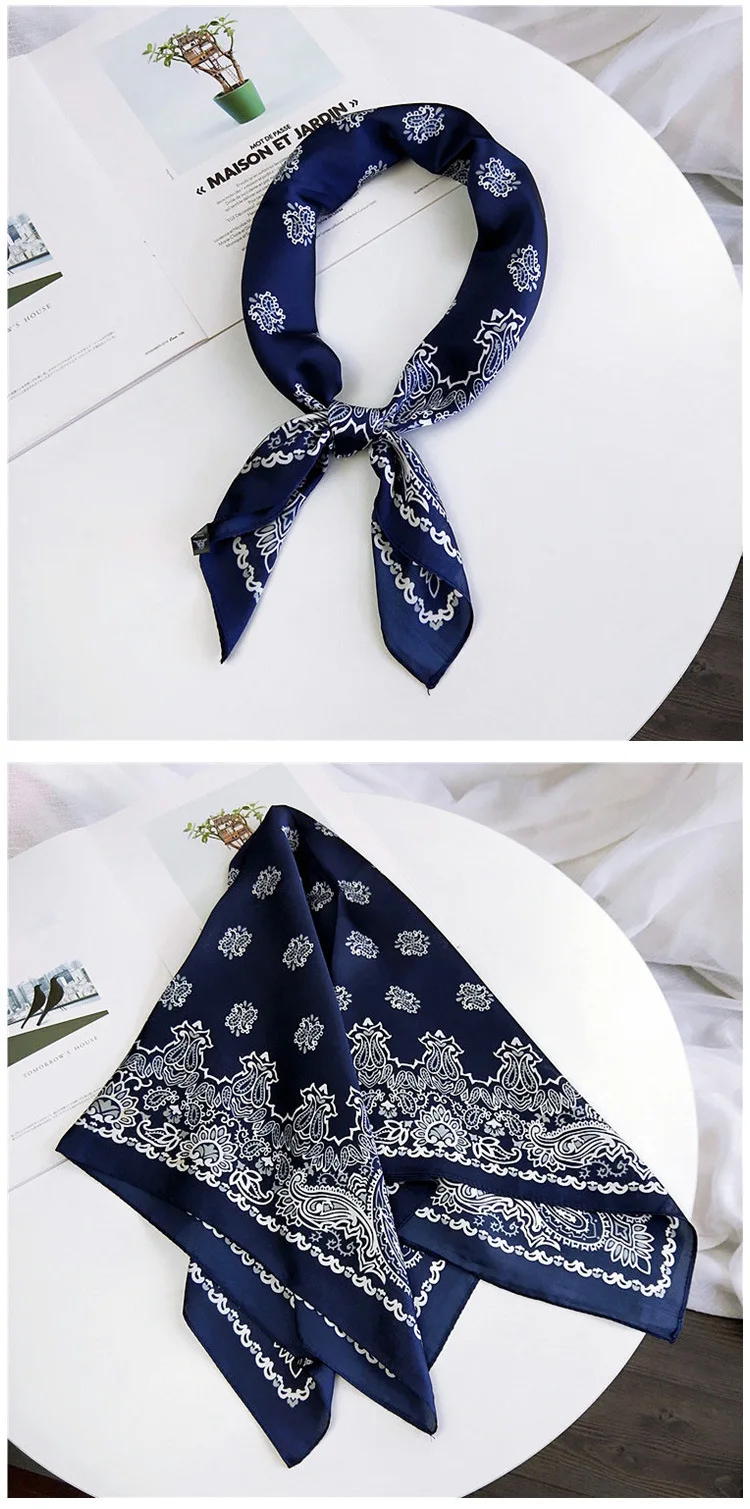 70cm Fashion Bandana Hair Scarf For Women Paisley Print Kerchief Silk Satin Head Scarfs Square Shawl Wraps Neck Scarves For Lady