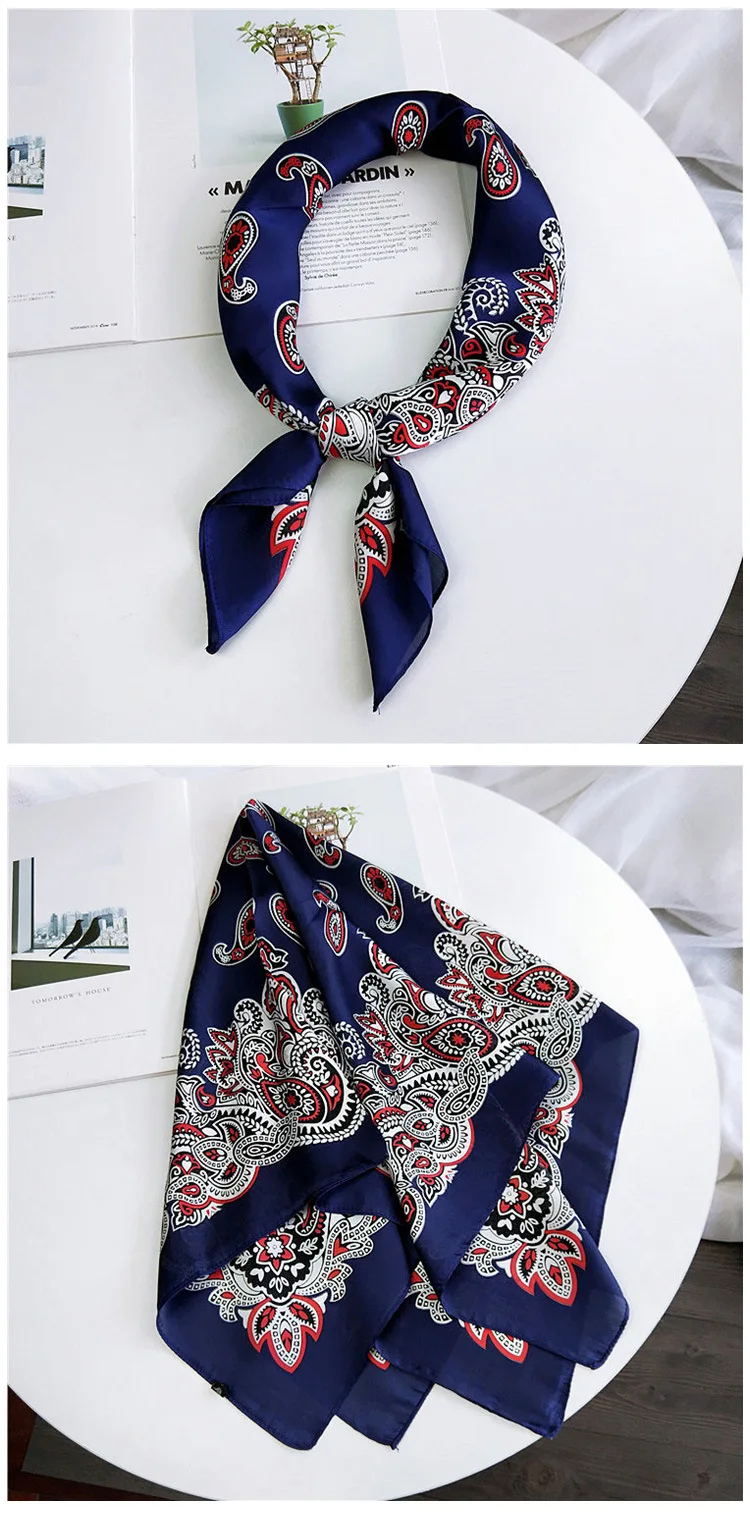 70cm Fashion Bandana Hair Scarf For Women Paisley Print Kerchief Silk Satin Head Scarfs Square Shawl Wraps Neck Scarves For Lady