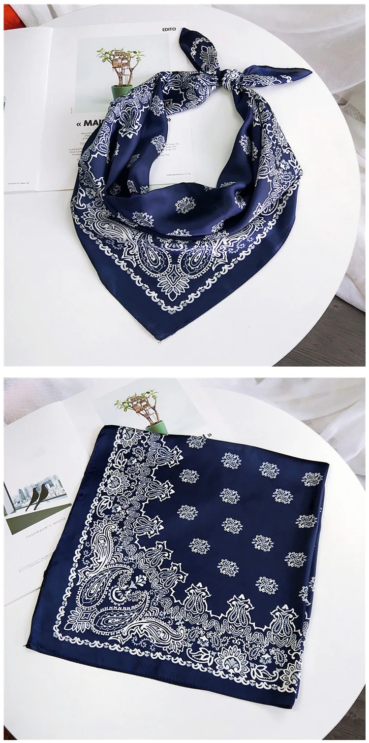 70cm Fashion Bandana Hair Scarf For Women Paisley Print Kerchief Silk Satin Head Scarfs Square Shawl Wraps Neck Scarves For Lady