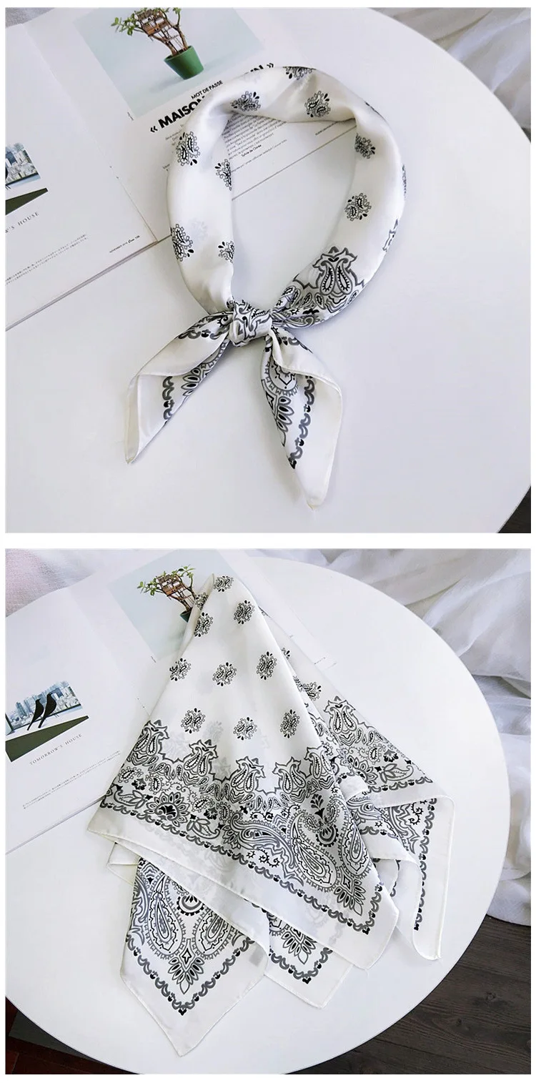 70cm Fashion Bandana Hair Scarf For Women Paisley Print Kerchief Silk Satin Head Scarfs Square Shawl Wraps Neck Scarves For Lady