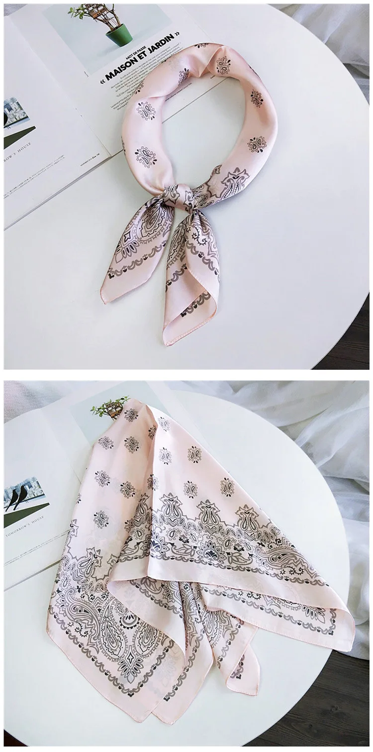 70cm Fashion Bandana Hair Scarf For Women Paisley Print Kerchief Silk Satin Head Scarfs Square Shawl Wraps Neck Scarves For Lady