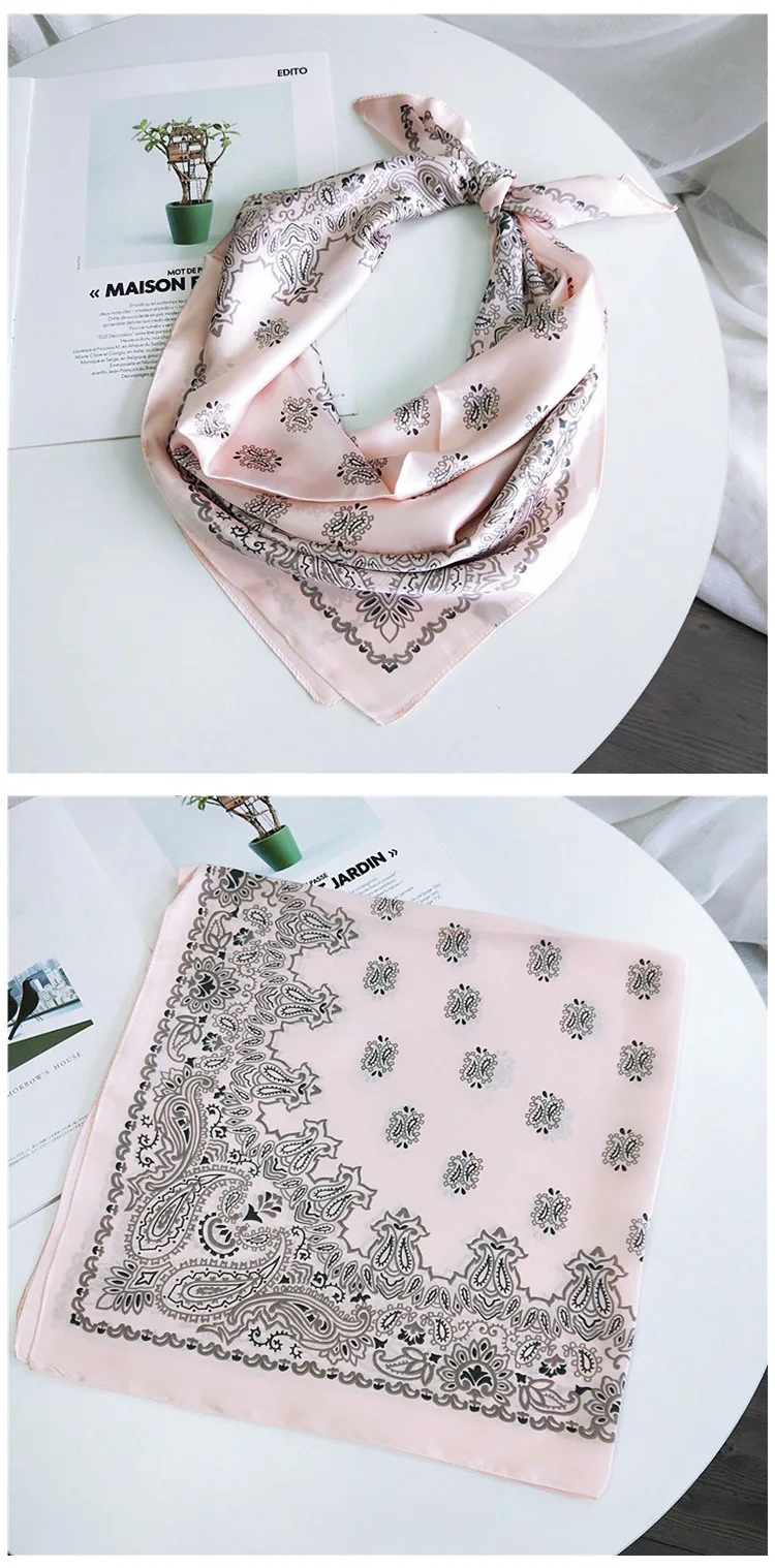 70cm Fashion Bandana Hair Scarf For Women Paisley Print Kerchief Silk Satin Head Scarfs Square Shawl Wraps Neck Scarves For Lady
