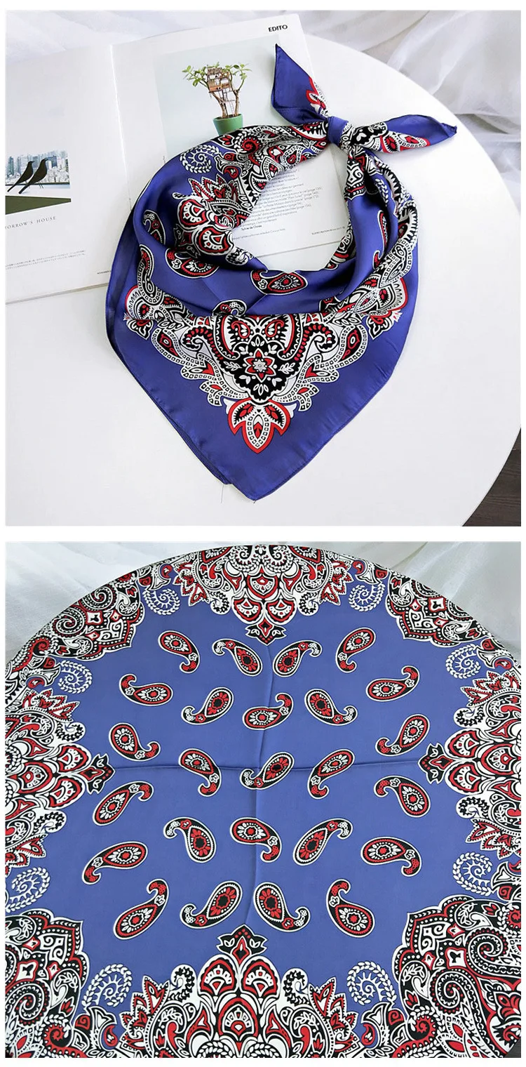 70cm Fashion Bandana Hair Scarf For Women Paisley Print Kerchief Silk Satin Head Scarfs Square Shawl Wraps Neck Scarves For Lady
