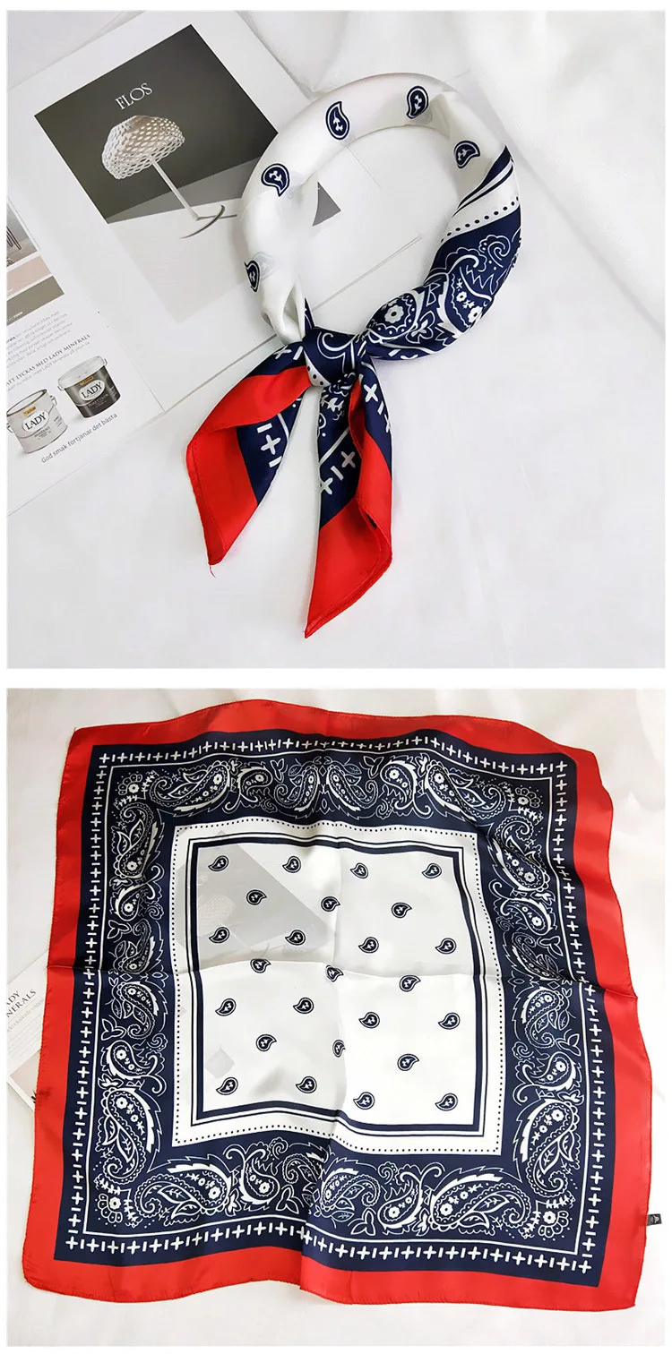 70cm Fashion Bandana Hair Scarf For Women Paisley Print Kerchief Silk Satin Head Scarfs Square Shawl Wraps Neck Scarves For Lady