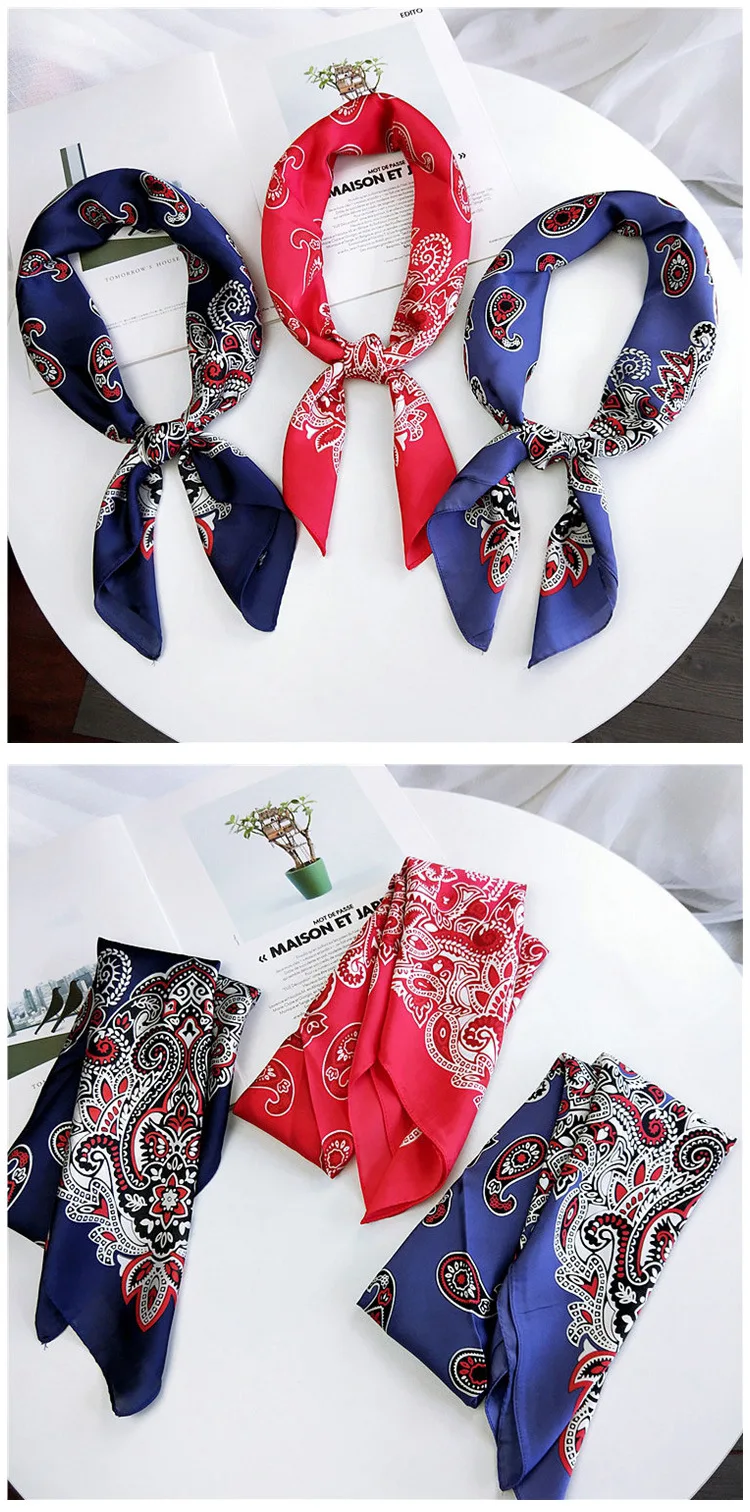 70cm Fashion Bandana Hair Scarf For Women Paisley Print Kerchief Silk Satin Head Scarfs Square Shawl Wraps Neck Scarves For Lady