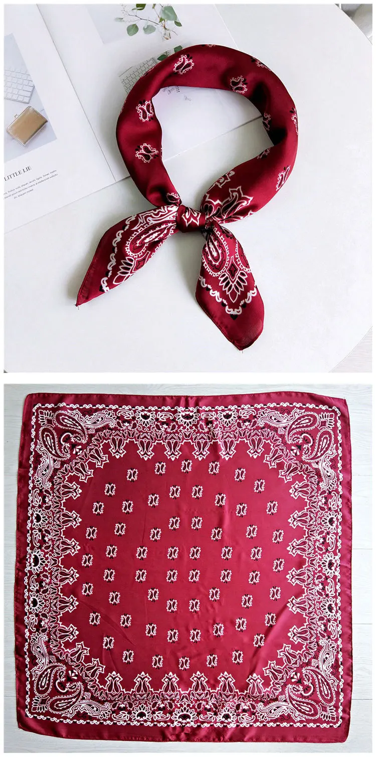 70cm Fashion Bandana Hair Scarf For Women Paisley Print Kerchief Silk Satin Head Scarfs Square Shawl Wraps Neck Scarves For Lady
