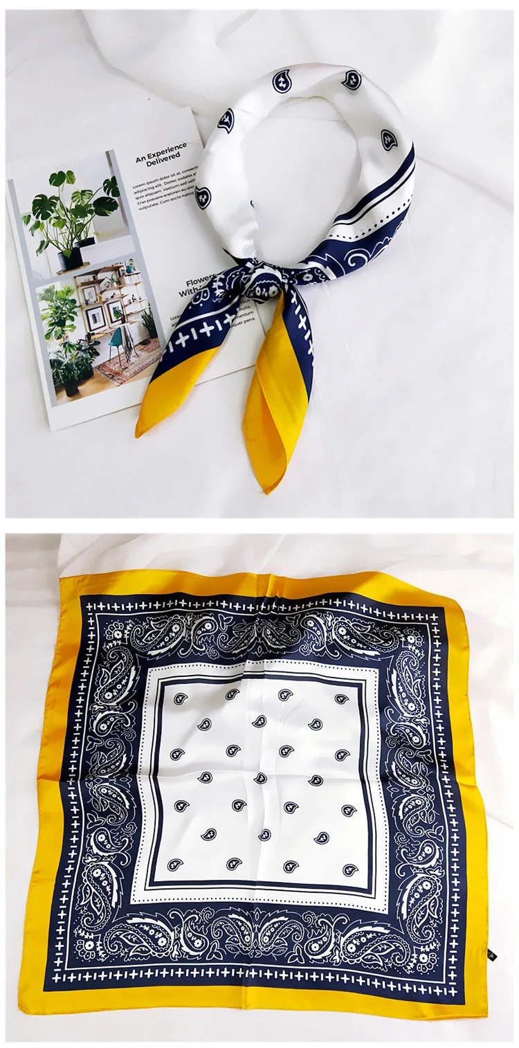 70cm Fashion Bandana Hair Scarf For Women Paisley Print Kerchief Silk Satin Head Scarfs Square Shawl Wraps Neck Scarves For Lady