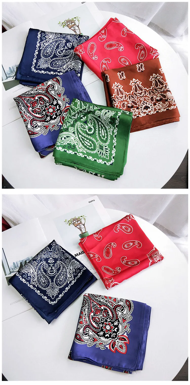 70cm Fashion Bandana Hair Scarf For Women Paisley Print Kerchief Silk Satin Head Scarfs Square Shawl Wraps Neck Scarves For Lady