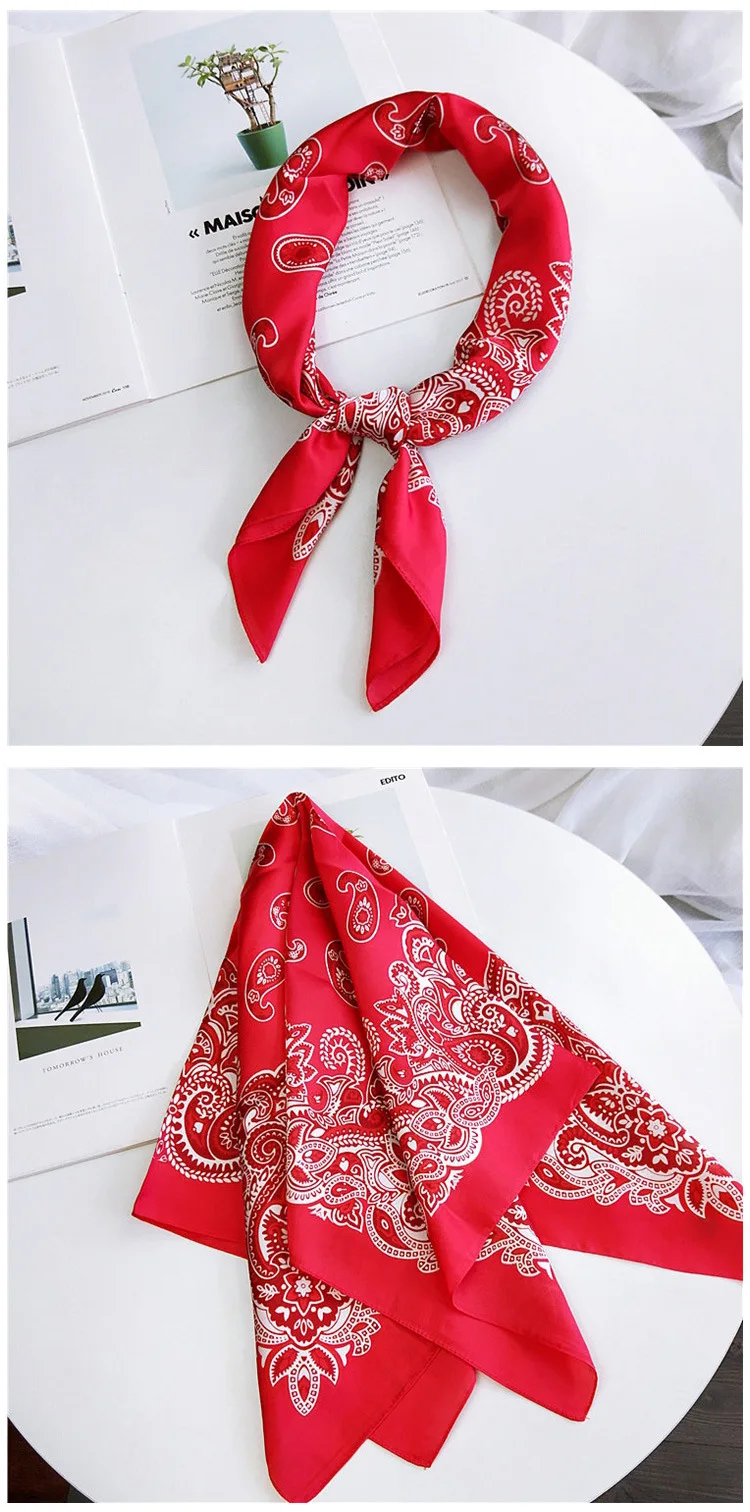 70cm Fashion Bandana Hair Scarf For Women Paisley Print Kerchief Silk Satin Head Scarfs Square Shawl Wraps Neck Scarves For Lady