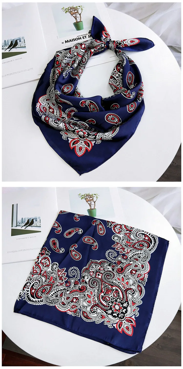 70cm Fashion Bandana Hair Scarf For Women Paisley Print Kerchief Silk Satin Head Scarfs Square Shawl Wraps Neck Scarves For Lady
