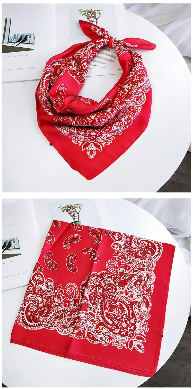 70cm Fashion Bandana Hair Scarf For Women Paisley Print Kerchief Silk Satin Head Scarfs Square Shawl Wraps Neck Scarves For Lady