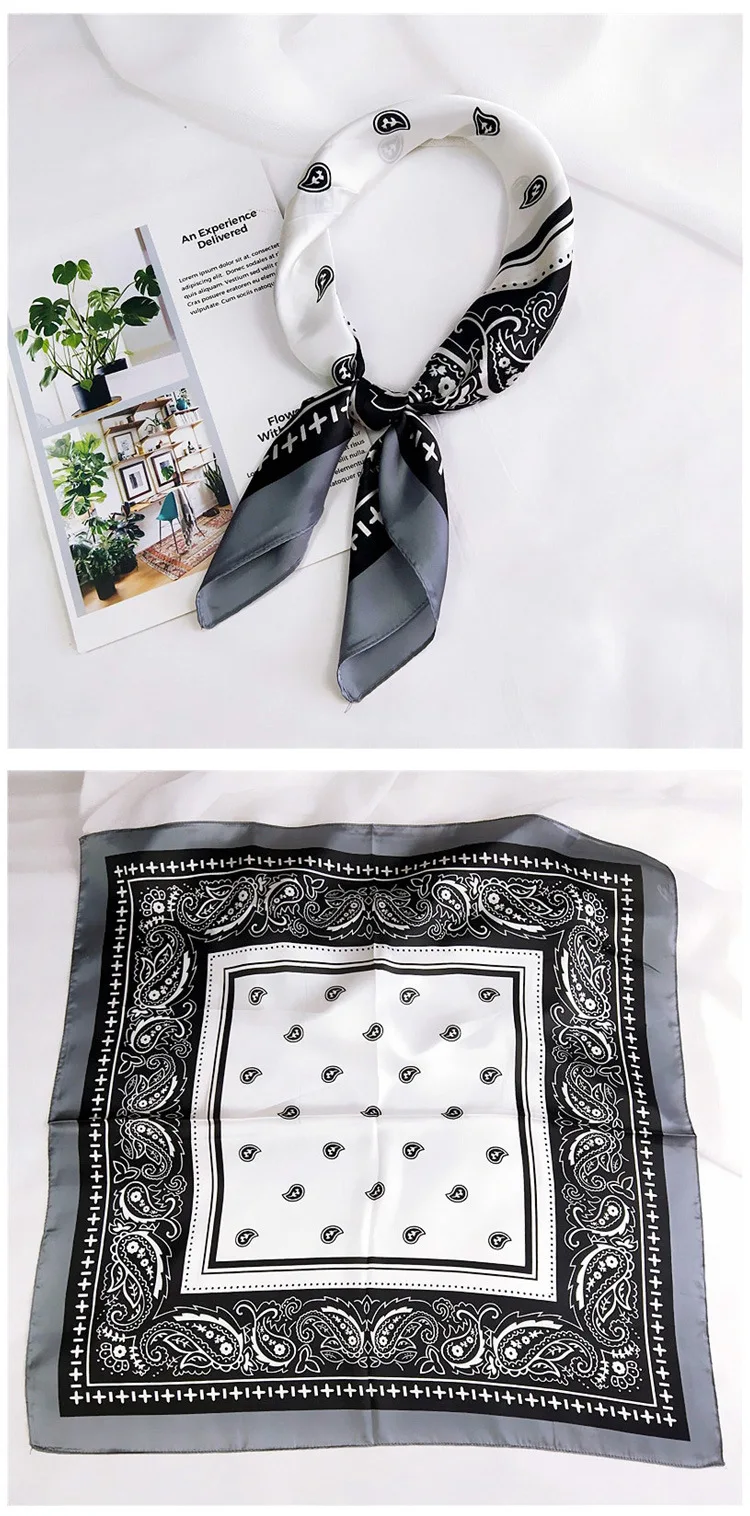 70cm Fashion Bandana Hair Scarf For Women Paisley Print Kerchief Silk Satin Head Scarfs Square Shawl Wraps Neck Scarves For Lady