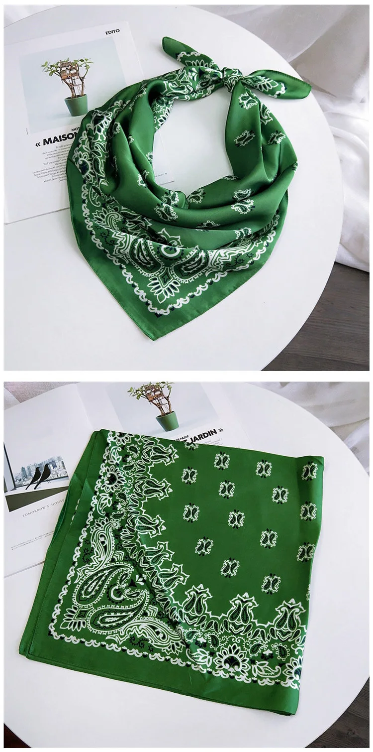70cm Fashion Bandana Hair Scarf For Women Paisley Print Kerchief Silk Satin Head Scarfs Square Shawl Wraps Neck Scarves For Lady
