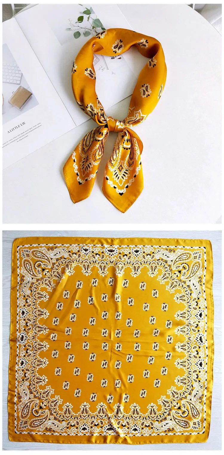 70cm Fashion Bandana Hair Scarf For Women Paisley Print Kerchief Silk Satin Head Scarfs Square Shawl Wraps Neck Scarves For Lady