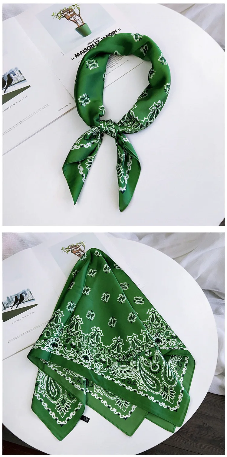 70cm Fashion Bandana Hair Scarf For Women Paisley Print Kerchief Silk Satin Head Scarfs Square Shawl Wraps Neck Scarves For Lady