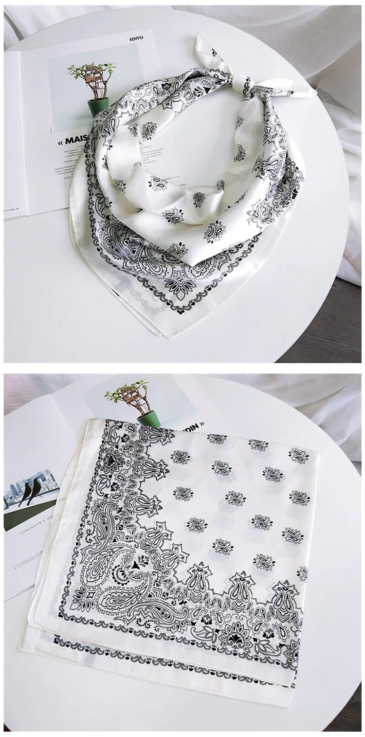 70cm Fashion Bandana Hair Scarf For Women Paisley Print Kerchief Silk Satin Head Scarfs Square Shawl Wraps Neck Scarves For Lady