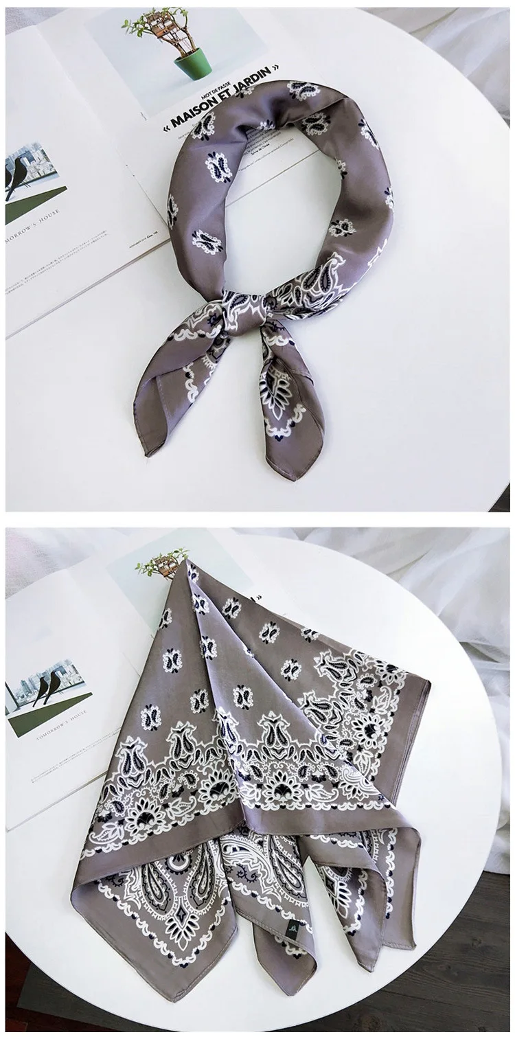 70cm Fashion Bandana Hair Scarf For Women Paisley Print Kerchief Silk Satin Head Scarfs Square Shawl Wraps Neck Scarves For Lady