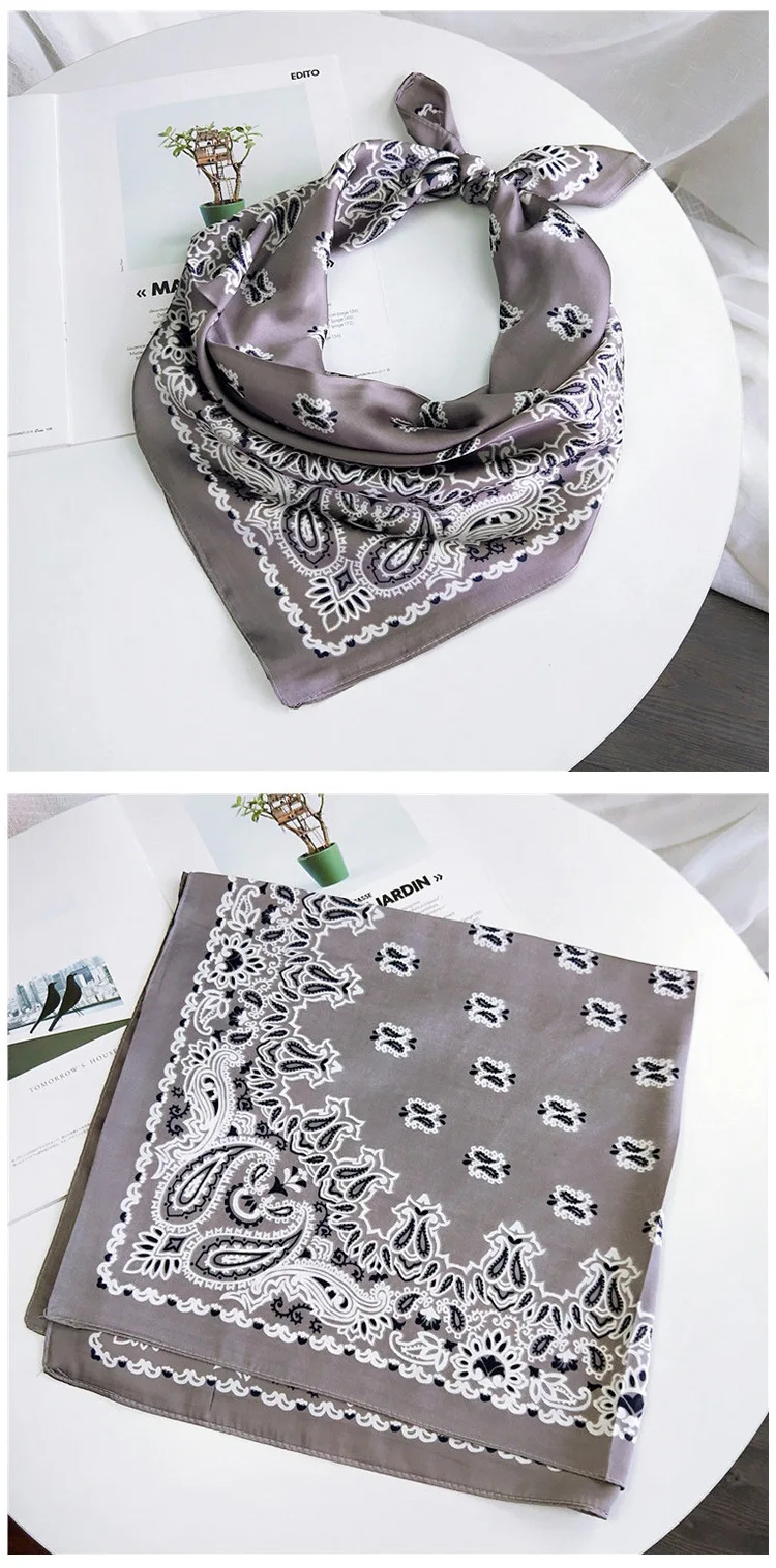 70cm Fashion Bandana Hair Scarf For Women Paisley Print Kerchief Silk Satin Head Scarfs Square Shawl Wraps Neck Scarves For Lady