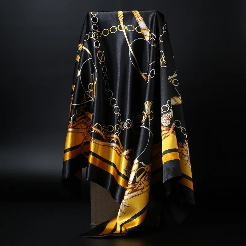 Fashion Hijab Scarf For Women Square Shawls Satin Silk Hair Scarfs Female 90*90cm Kerchief Bandana Head Neck Scarves For Ladies