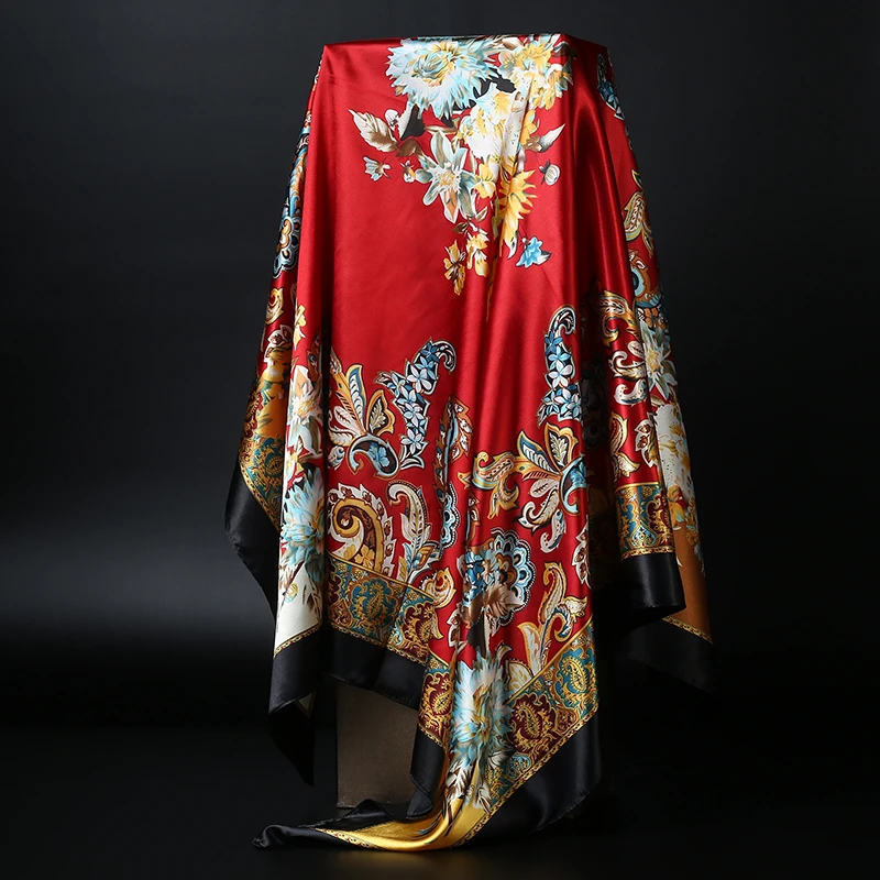 Fashion Hijab Scarf For Women Square Shawls Satin Silk Hair Scarfs Female 90*90cm Kerchief Bandana Head Neck Scarves For Ladies