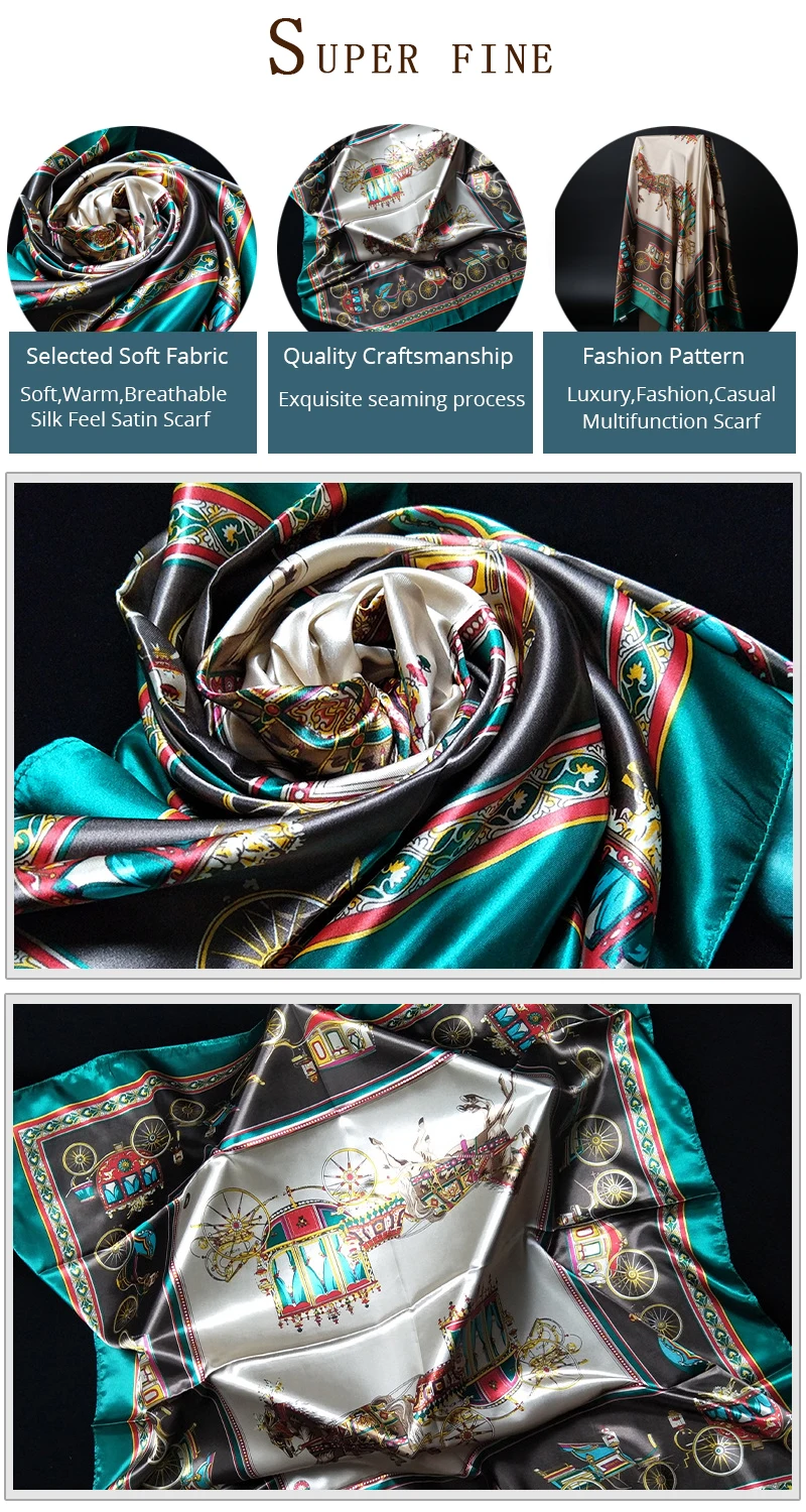 Fashion Hijab Scarf For Women Square Shawls Satin Silk Hair Scarfs Female 90*90cm Kerchief Bandana Head Neck Scarves For Ladies
