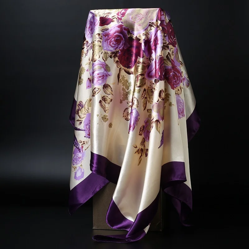Fashion Hijab Scarf For Women Square Shawls Satin Silk Hair Scarfs Female 90*90cm Kerchief Bandana Head Neck Scarves For Ladies
