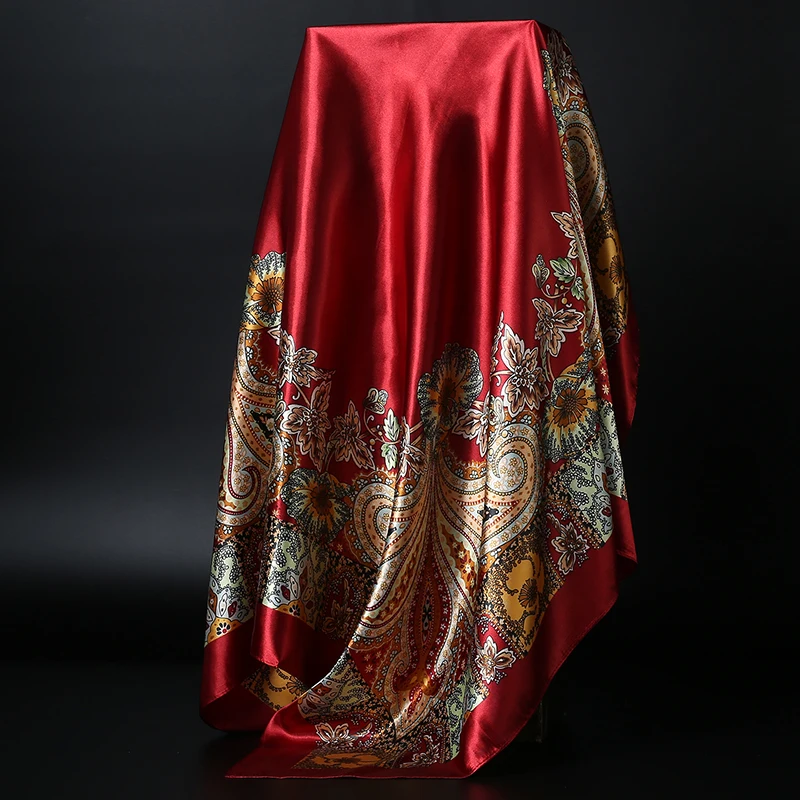 Fashion Hijab Scarf For Women Square Shawls Satin Silk Hair Scarfs Female 90*90cm Kerchief Bandana Head Neck Scarves For Ladies